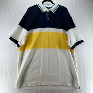NAUTICA Polo Shirt Mens 2XL Pique Cotton Colorblock Short Sleeve Blue/Yellow